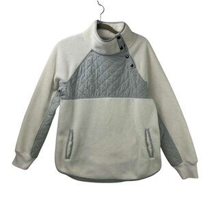 Abercrombie & Fitch Women's Medium Fleece Jacket White Gray Cowl Neck Soft Cozy